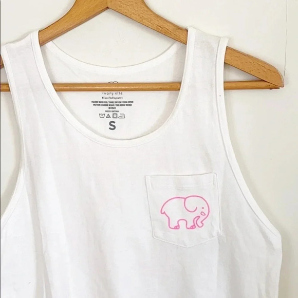 Ivory Ella White and pink elephant Boyfriend Fit Tank Top - Picture 3 of 6